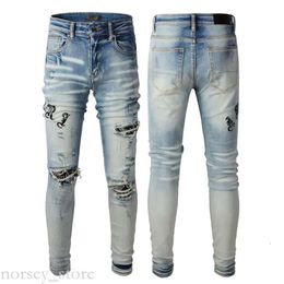 Amirir Jeans Man Jeans Designer Purple Jeans Brand Skinny Fit Luxury Hole Ripped Biker Pants Skinny Pant Stack Mens Womens Trend Trousers Purple Jeans 666