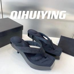 Slippers 2024 QIHUIYING Handmade Thick Sole Flip-Flops Woman Kitten Heel Slides Outdoor Mules Shoes Zapatos De Mujer