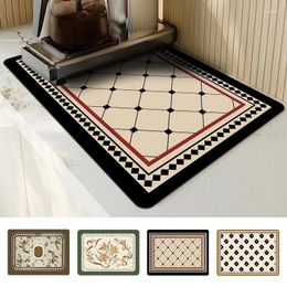 Carpets Absorbent Kitchen Drain Pad Retro Plaid Drying Mat Rectangle Coffee Cup Placement Tableware Drainer Rug Countertop Protector