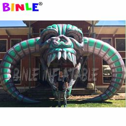 wholesale 4.5mWx3mH (15x10ft) With blower wholesale sale giant horror bending inflatable halloween skull hanging head skeleton for party decoration-001