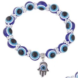 Beaded New Turkish Blue Evil Eye Beaded Strands Bracelets For Women Fashion Fatima Hand Charms Bracelet Eyes Bangle Jewellery Accessorie Dhdt2