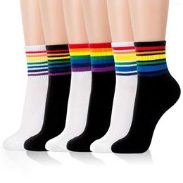 Men's Socks Instime Unisex Stripes Mid Men Harajuku Colourful Funny 100 Cotton Kawaii Rainbow Colour Size 35-42