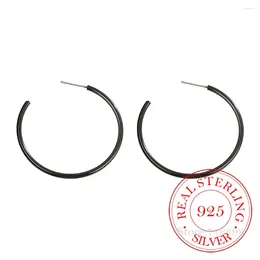 Hoop Earrings 925 Sterling Silver Geometric 4mm Black Big Circle For Women Girl Piercing Jewellery Women's Party Wedding Pendiente