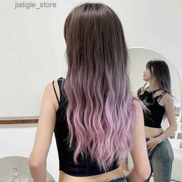 Synthetic Wigs NAMM Long Wavy Purple Gradient Women Wig for Women Daily Party Long Wavy Wigs Synthetic Wigs with Fluffy Bangs Heat Resistant Y240402