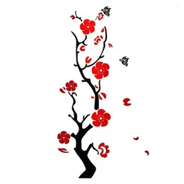 Wall Stickers 3D Acrylic Chinese Style Plum Flowers DIY Decor For Bedroom Living Room Self Adhesive Mural Decal Home