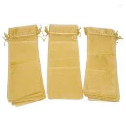 Gift Wrap Packaging Organza Wine Bag Transparent Mesh Bottle Cover With Christmas Drawstring Dress (Gold 90Pcs)