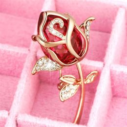 Brooches High Quality Glass Crystal Luxury Red Rose Flower For Women Or Wedding Spring Summer Design 2 Colours Available Gift