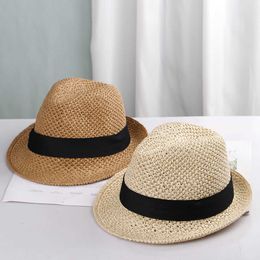 Spring and summer new style small fragrant wind British striped straw hat Womens summer beach hat Versatile sunscreen fisherman hat