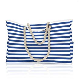 Storage Bags Large Capacity Beach Bag Blue White Striped Handbag Packaging Clothes Organiser Tote