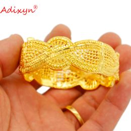 Bangles Adixyn Wide Bangles for Women 24k Gold Colour luxury Bracelet Indian Dubai can open Jewellery Wedding Bride Gifts N022242
