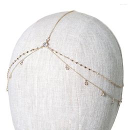 Hair Clips Metal Rhinestone Chain Elegant Boho Style Head For Bridal Accessory Double Layer Forehead