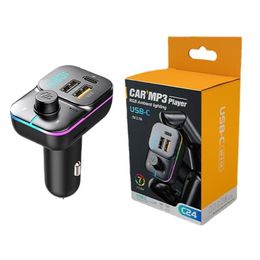 Bluetooth Car Kit C24 New Dual Usb Fast Charger Fm Transmitter Adapter Wireless Hands Stereo Mp3 Player Colorf Lights Drop Delivery Au Otwx7
