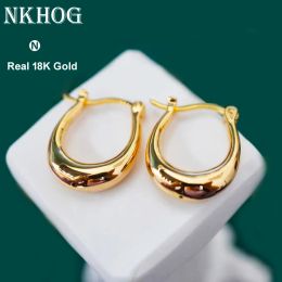 Earrings NKHOG Real 18K Gold Hoop Earrings For Women Pure AU750 Trendy Ushape Luxury Vintage Ear Accessories Lady Fine Jewellery Gift