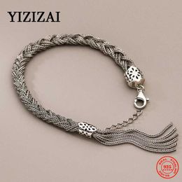 Chain YIZIZAI New Silver Thread Woven Twisted Texture Tassel Bracelet for Women Pure Silver Classic Retro Punk Party Jewellery Gift Q240401