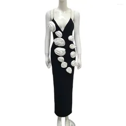 Casual Dresses Women's Black Long Sexy Dress Bodycon Spaghetti Strap Celebrity Party Bandage Fashion Floral Stunning Flowers