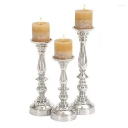 Candle Holders Pillar Set Of 3 Traditional Aluminum