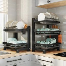 Kitchen Storage Dish Rack Adjustable Bowl Drainer 2/3 Tier Chopsticks Drainboards Organizer Countertop Sink Racks