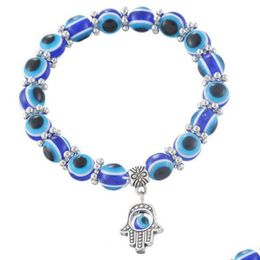 Beaded Size 8Mm 10Mm Retro Blue Eye Beaded Bracelet Men Women Fatimas Hand Lucky Bracelets Jewellery Accessories Gift In Bk Drop Deliver Dhria