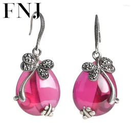 Dangle Earrings FNJ MARCASITE Drop 925 Silver Original Pure S925 Sterling Earring For Women Jewellery Rose Corundum Peacock