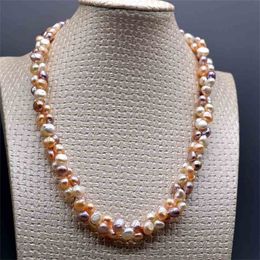 Natural 7-8mm twisted Colour irregular baroque freshwater pearl clavicle chain wedding Jewellery necklace 100cm
