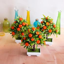 Decorative Flowers Fake Potted Artificial Plants Bonsai Orange Fruit Tree For Home Wedding Room Decoration Flower El Party Decor