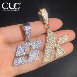 Necklaces CUC Irregular Single Letter Necklace For Men Women Solid Back Micro Pave Zirconia Number Hip Hop Necklace Chain Jewelry A~Z