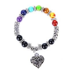 Beaded Recommended Products Yoga Meditation Power Peach Heart Pendant Seven Pse Wheel Bracelet Womens Fashion Jewellery Drop Delivery Otesm
