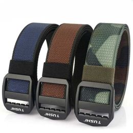 Belts 2023 New Plastic Buckle Nylon Canvas Belt for Mens Outdoor Work Alloy Multi functional Military Tactical Belt Q240401