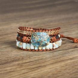 Charm Bracelets Natural Copper Turquoise Bracelet Beaded Leather Wrap For Women Men Birthday Gifts