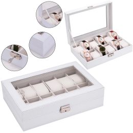 Rings 12 Slots Professional Watch Box Holder Storage Case Organizer White Pu Leather Watch Display Box Regalos Para Hombre 30x20x8cm