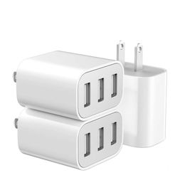 3-Piece 3-Port USB Charger Block Wall Adapter for iPhone and Samsung Galaxy