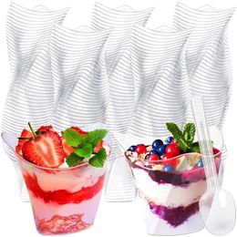 Disposable Cups Straws 10Pcs 100ML Plastic Dessert Transparent Food Container Cup Ice Cream Cake Birthday Wedding Party Supplies