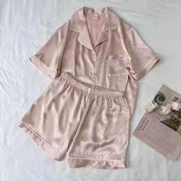 6ZOW Sexy Pyjamas Pajamas For Womens Ice Silk Spring And Autumn Long Sleeves Sleepwear 2023 New Red Love Print Pyjama Summer Homewear Shorts Suit 2404101