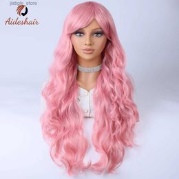 Synthetic Wigs Pink diagonal bangs short curly wavy wig for women natural synthetic curly wig Heat resistant Fibre wig for daily Cosplay Y240401