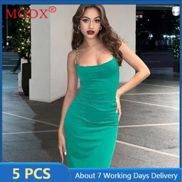 Casual Dresses 5pcs Bulk Items Wholesale Lots Long Dress Women 2024 Summer Sexy Camisole Chain Split Robes Evening Y2k Vestidos M13038