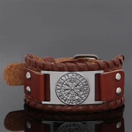 Bangles Nodic viking odin wolf leather amulet bracelet adjustable size 1931 cm