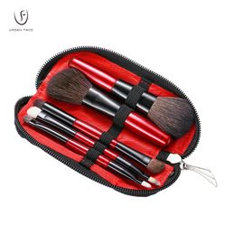 5pcs Makeup Travel Size Brush Red Short Handle Make Up Brush Kit Powder Blush Brush Set 240314