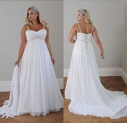 Plus Size Casual Beach Wedding Dresses 2018 Spaghetti Straps Beaded Chiffon Floor Length Empire Waist Elegant garden country Brida7123094