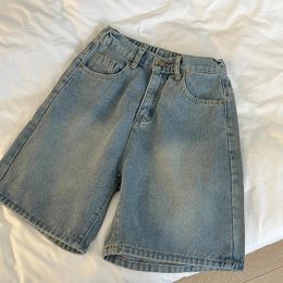 Women's Shorts Vintage Women Blue Denim Elastic High Waist Soft Loose Distressed Short Jean Pants Female Versatile Commute Clothing