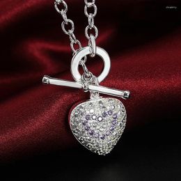 Pendant Necklaces 925 Sterling Silver 18 Inch Purple Zircon TO Chain Heart Necklace For Women Fashion Wedding Charm Jewellery