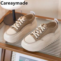 Dress Shoes Careaymade-Genuine Leather Thick Sole Women Single Sponge Cake Bottom Lace Up Women's Casual Height