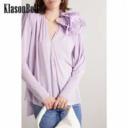 Women's Blouses 5.9 KlasonBell Women Temperament Fashion Shoulder Pads V-Neck 3D Rose Flower Loose Long Sleeve Shirt Blouse