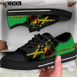 Boots Hycool Women Low Top Canvas Shoes Jamaica Flag Lion Print Men's Casual Flat Sneakers Lace Up Outdoor Walk Shoes Zapatillas