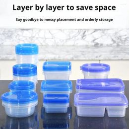 Storage Bottles Food Container With Lid Blue Top Twist Crisper Box Set Of 6 Stackable Leakproof Containers For Kitchen