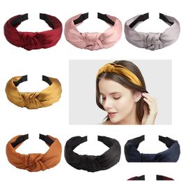 Headbands 10 Solid Colors Designer Satin Knotted Headbands Lady Wide Headdress Polka Girl Hair Accessories Knot Headband Face Wash Dro Dhbxj