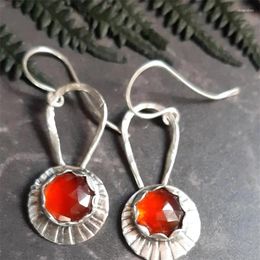 Dangle Earrings Handmade Round Red Stone Bohemian Metal Die Cast Pattern Manual Suspension For Women Jewelry