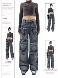 Women's Jeans Blue Baggy Harajuku Aesthetic Denim Trousers Y2k Loose Wide Jean Pants Vintage 2000s Trashy Oversize Clothes 2024