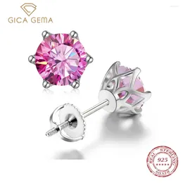 Stud Earrings Gica Gema Classic Shiny Six-Claw D Colour 0.5-2CT Moissanite Screws Back For Women Gift 925 Sterling Silver Fine Jewellery