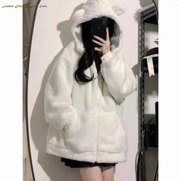 Women's Jackets Winter Lolita Warm Jacket Women Sweet Soft Plush Thickened White Coats Girl Cute Bear Ears Hooded Parkas Youthful Outerwear