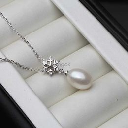 Pendant Necklaces Real Freshwater Natural Pearl Pendant For WomenWedding Trendy Snow 925 Sterling Silver Pendant Necklace Chain 45cm 240330